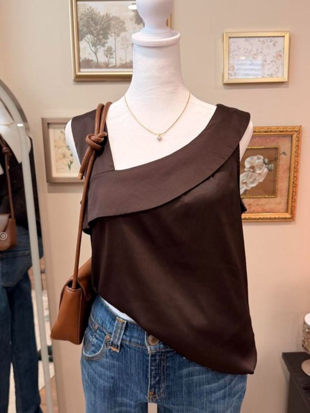 Mexx Y2K Chocolate Brown Asymmetrical Blouse